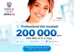 AKSIYA! Professional tish tozalash atigi 200 000 so‘mga Di Smile Studio klinikasida may oyida
