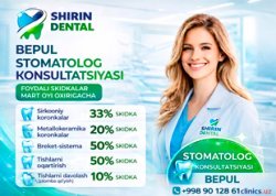 BEPUL STOMATOLOG KONSULTATSIYASI VA CHIROYLI TABASSUM UCHUN FOYDALI SKIDKALAR!