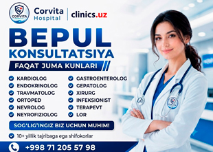 BEPUL shifokor konsultatsiyasi — har juma malakali mutaxassislar Corvita Hospital klinikasida qabul qiladi!