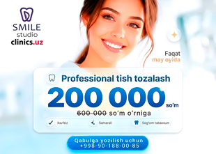 AKSIYA! Professional tish tozalash atigi 200 000 so‘mga Di Smile Studio klinikasida may oyida