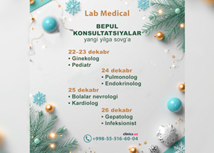 YANGI YILGA SOVGʻA — LAB MEDICAL klinikasida SHIFOKORLARNING BEPUL KONSULTATSIYALARI!